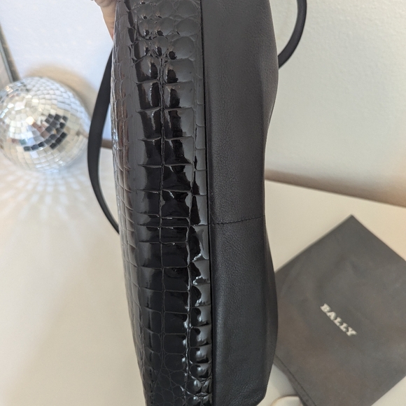Bally Black Croc-Embossed Leather Bag with Gold Accents - Picture 12 of 15